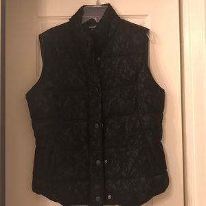 NWOT black lace zip and button up vest size S